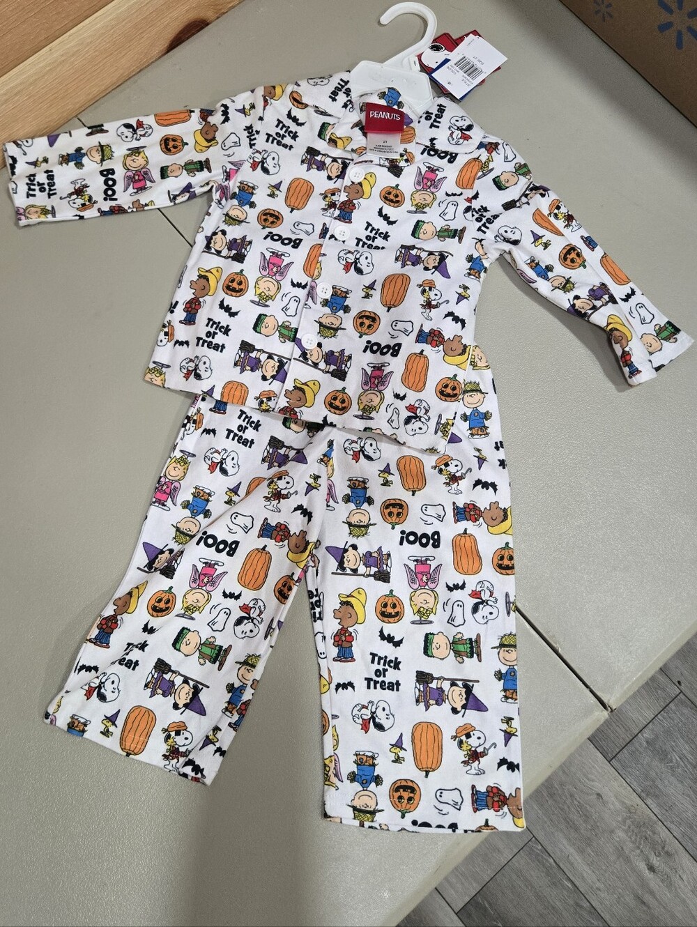 Peanuts Kids' White Halloween Pajama Trick or Treat Size 2t New 2pc Set Snoopy